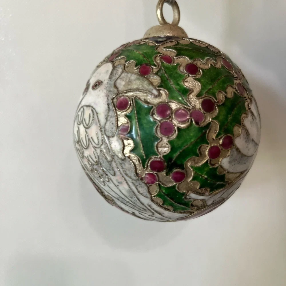 Christmas Ornament Enamel Cloisonné Ball Two Turtle Doves